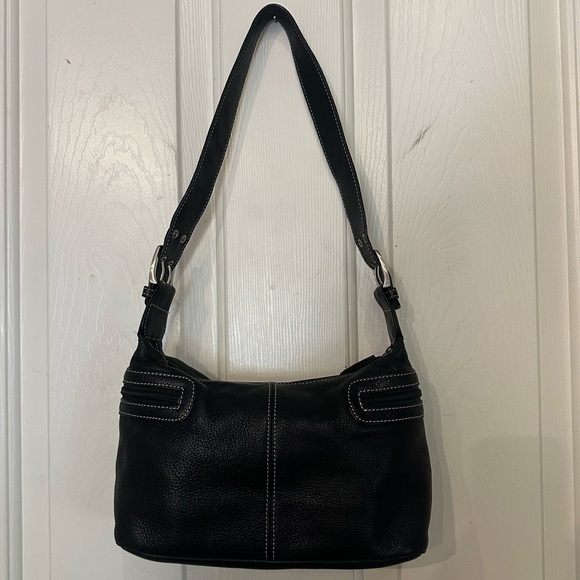 Tignanello Shoulder Bag Black Genuine Leather Pebble Purse Y2K Moto Classic - Picture 7 of 14